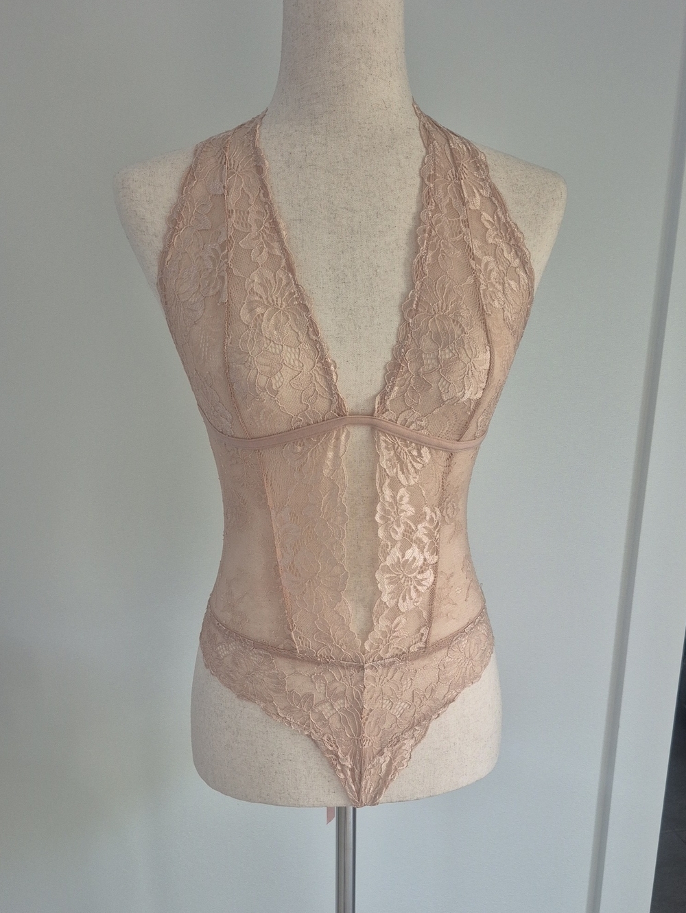 Forever 21 Blush Lace Halter Teddy Bodysuit